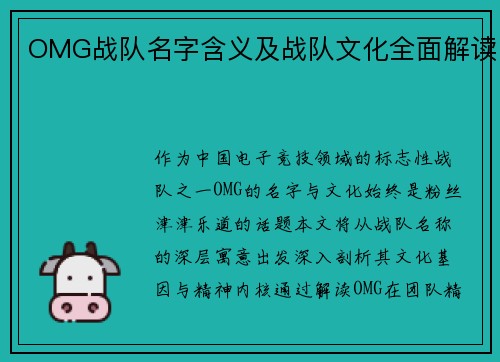 OMG战队名字含义及战队文化全面解读